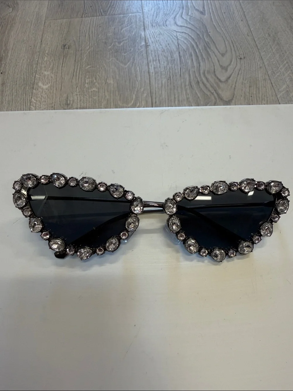 Crystal-Embellished Black Cat-Eye Sunglasses